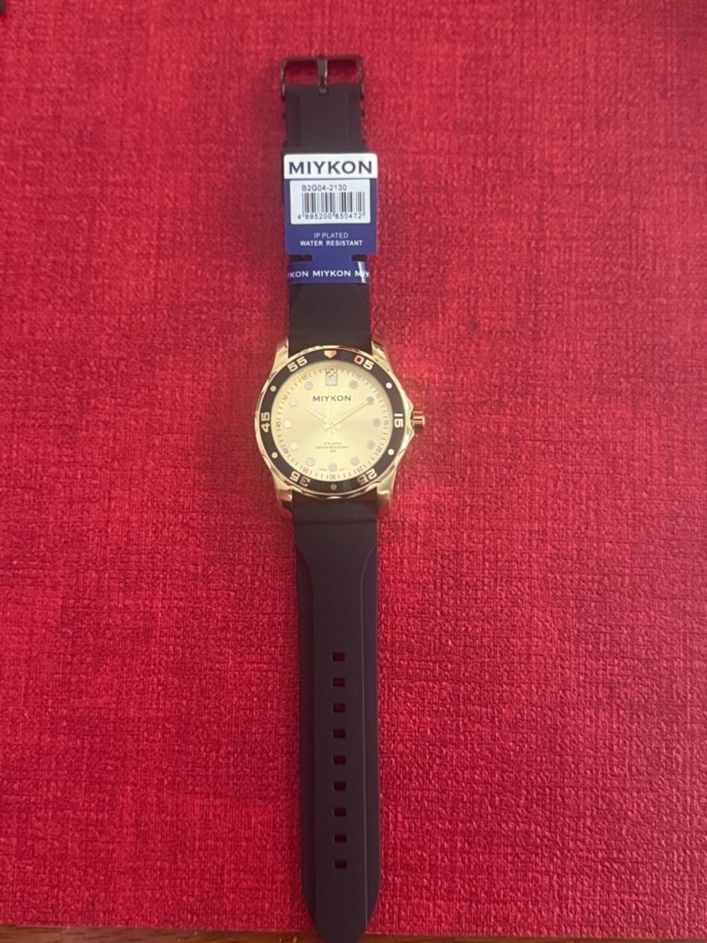 Men's Black Silicone Strap Gold-Tone Dial Watch